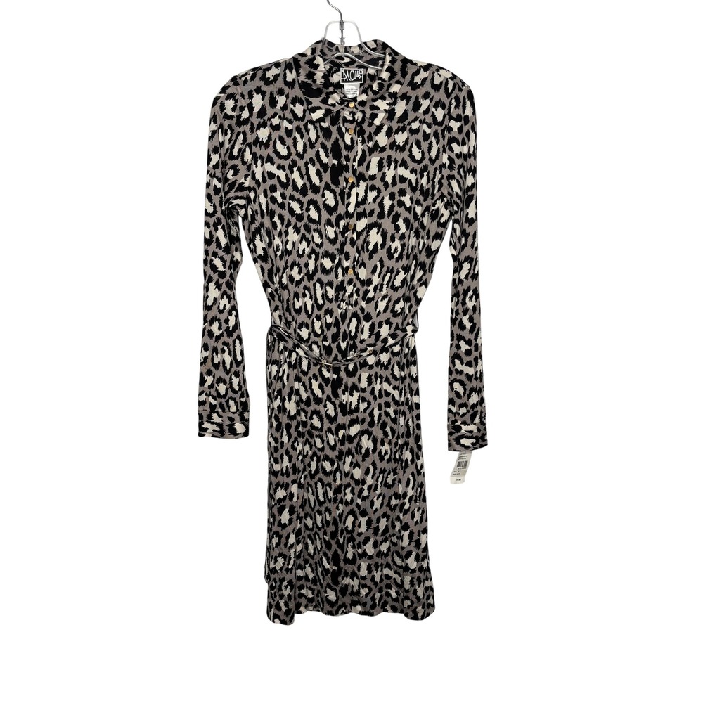 Diane von Furstenberg Marcie Dress Women 10 Gray Spotted Cat NEW Leopard Shirt